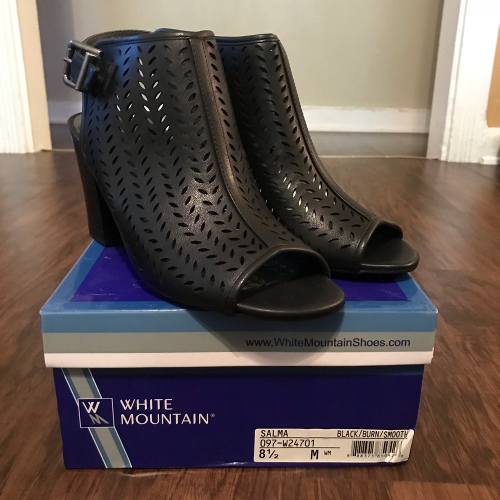 Black Peep Toe Wedge Booties